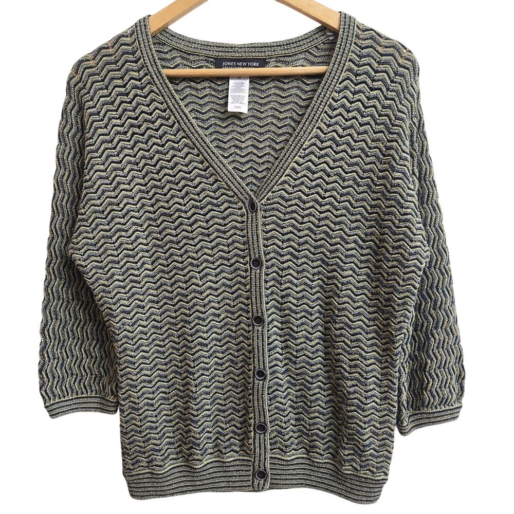 Jones NY Womens Vtg Y2K Eclectic Maximalist Indie Open Knit Chevron Cardigan PS